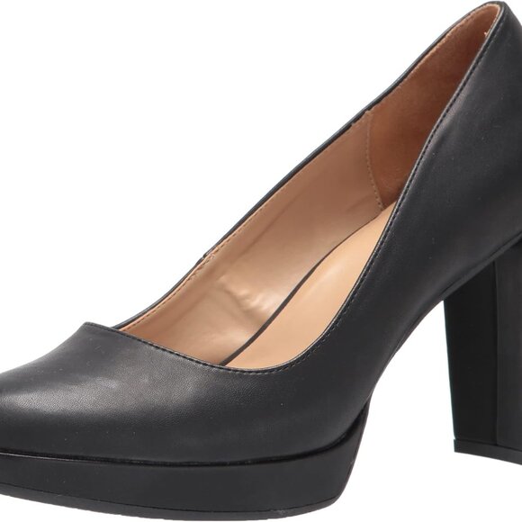 Women’s Chunky Heel Platform Pumps Polyurethane 9 Wide Black Casual Office - Picture 1 of 9